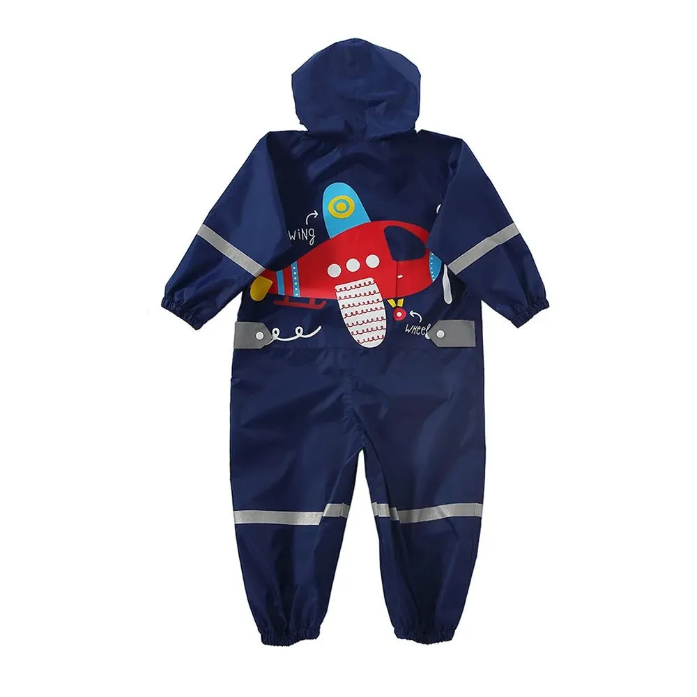 Blue Fly High Airplane Theme All Over Jumpsuit / Playsuit Raincoat for Kids