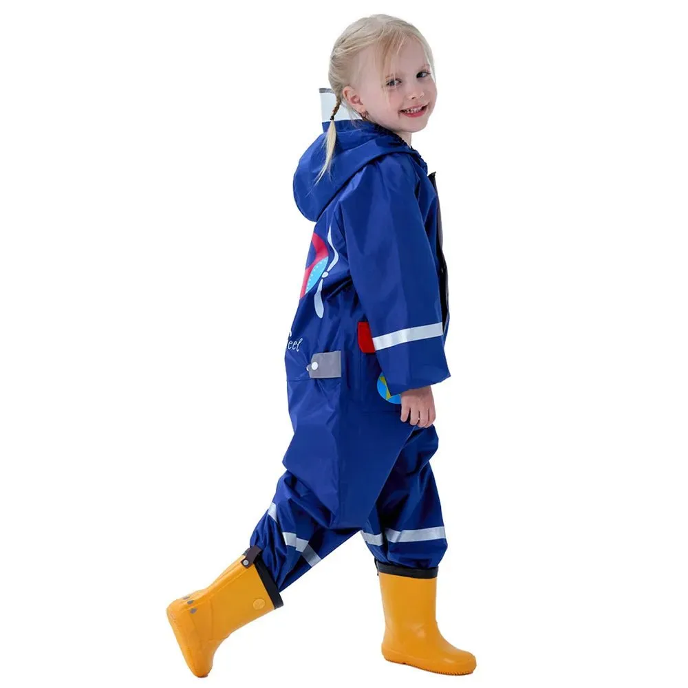 Blue Fly High Airplane Theme All Over Jumpsuit / Playsuit Raincoat for Kids