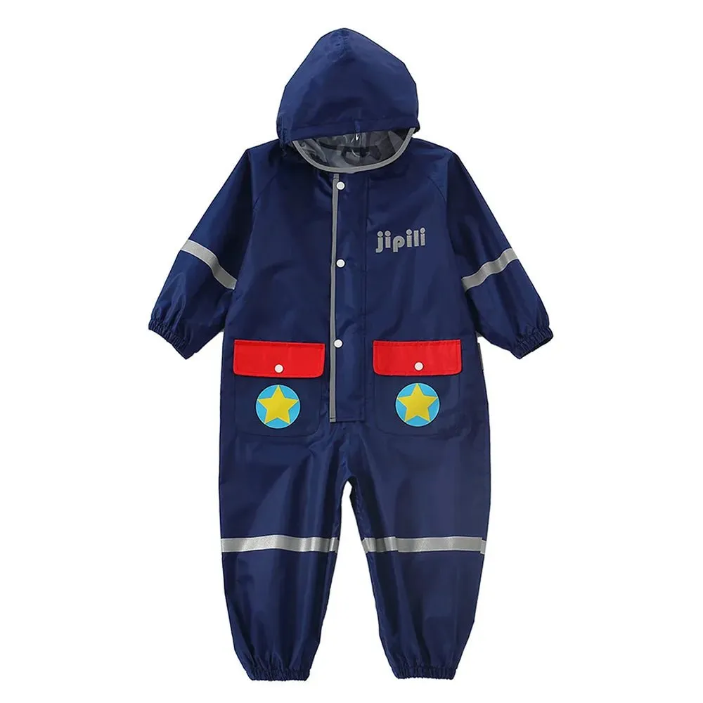 Blue Fly High Airplane Theme All Over Jumpsuit / Playsuit Raincoat for Kids