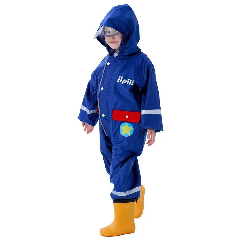 Blue Fly High Airplane Theme All Over Jumpsuit / Playsuit Raincoat for Kids