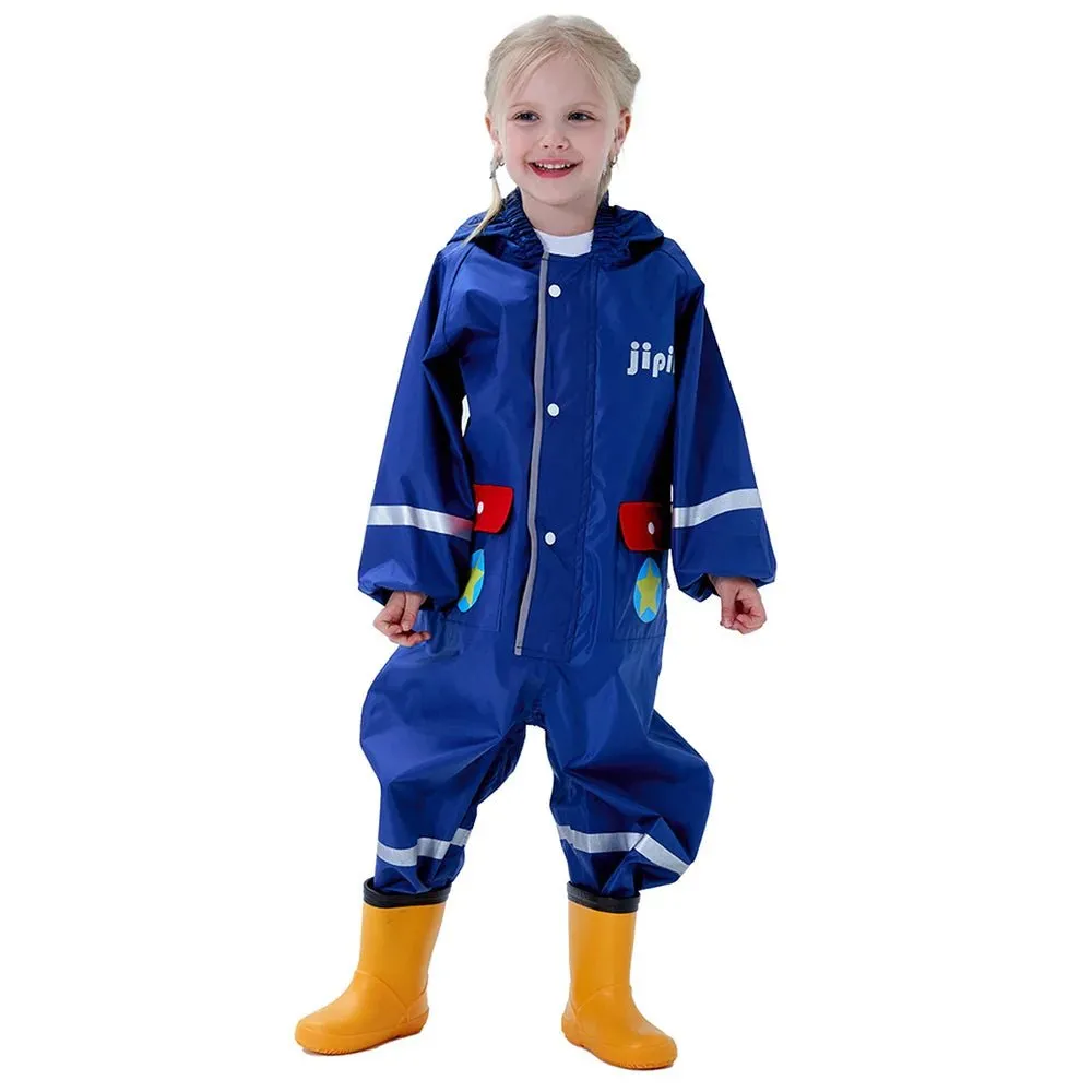 Blue Fly High Airplane Theme All Over Jumpsuit / Playsuit Raincoat for Kids