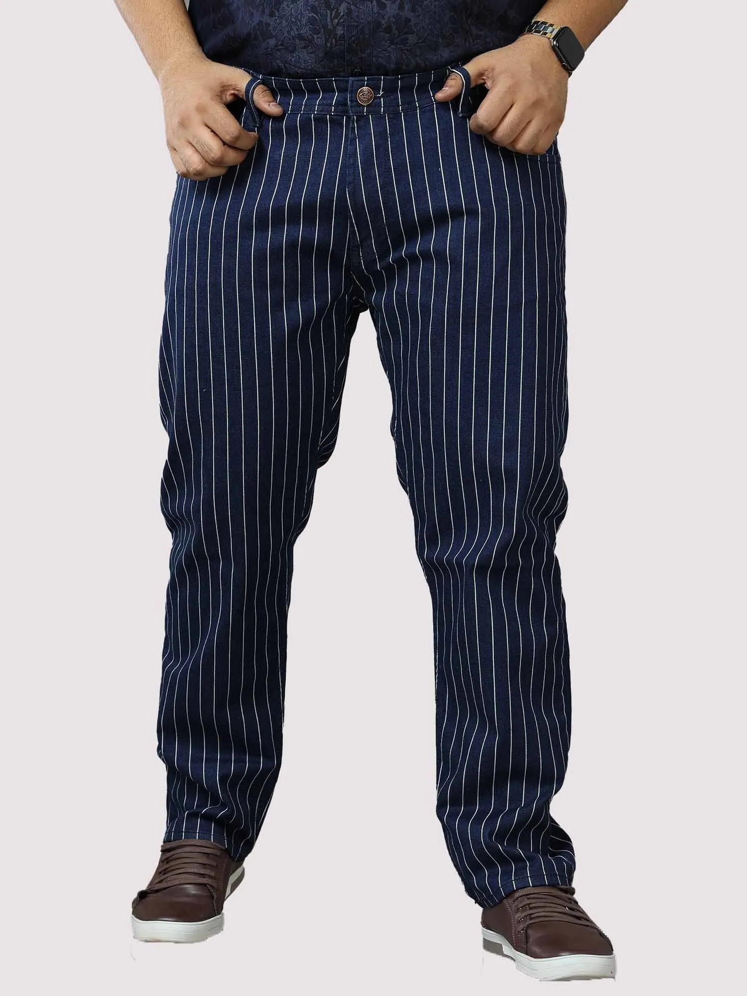 Blue Stripe Stretchable Jeans Men's Plus Size