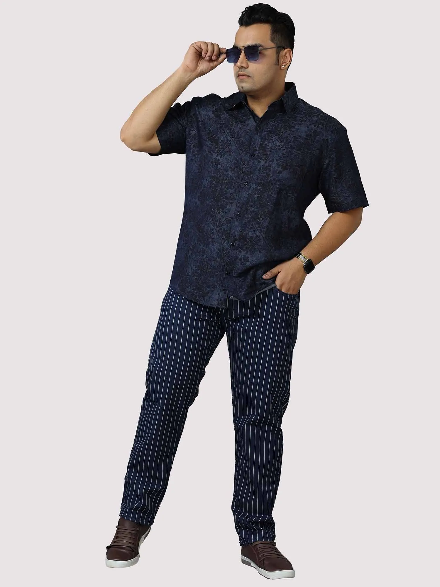 Blue Stripe Stretchable Jeans Men's Plus Size