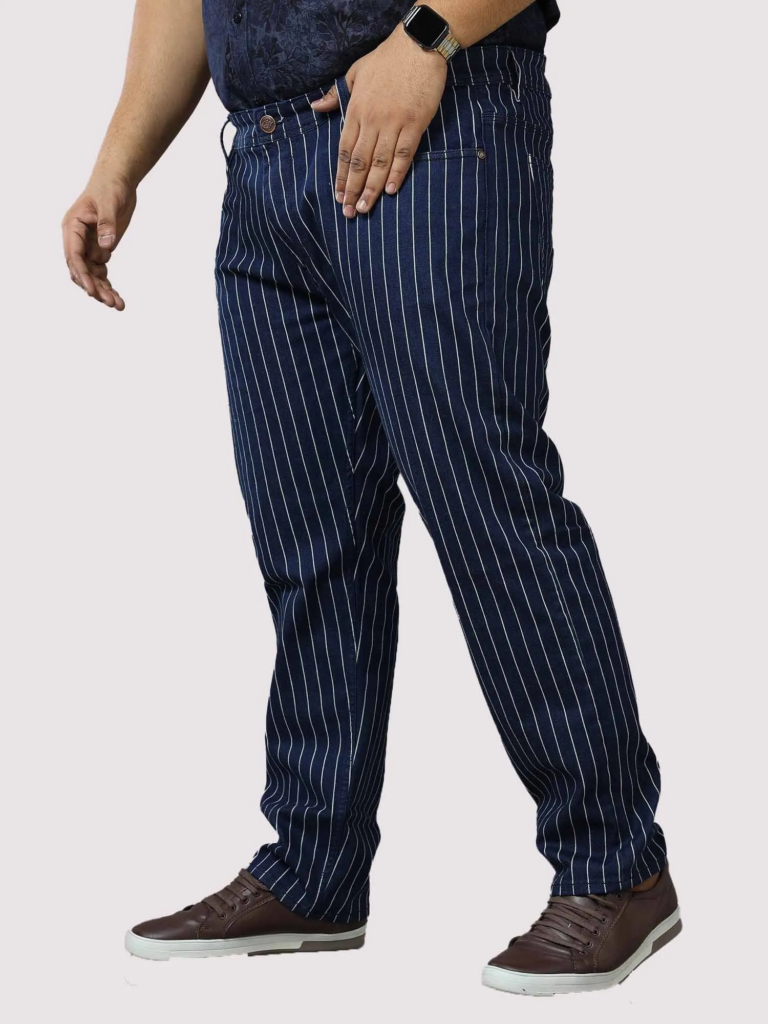 Blue Stripe Stretchable Jeans Men's Plus Size