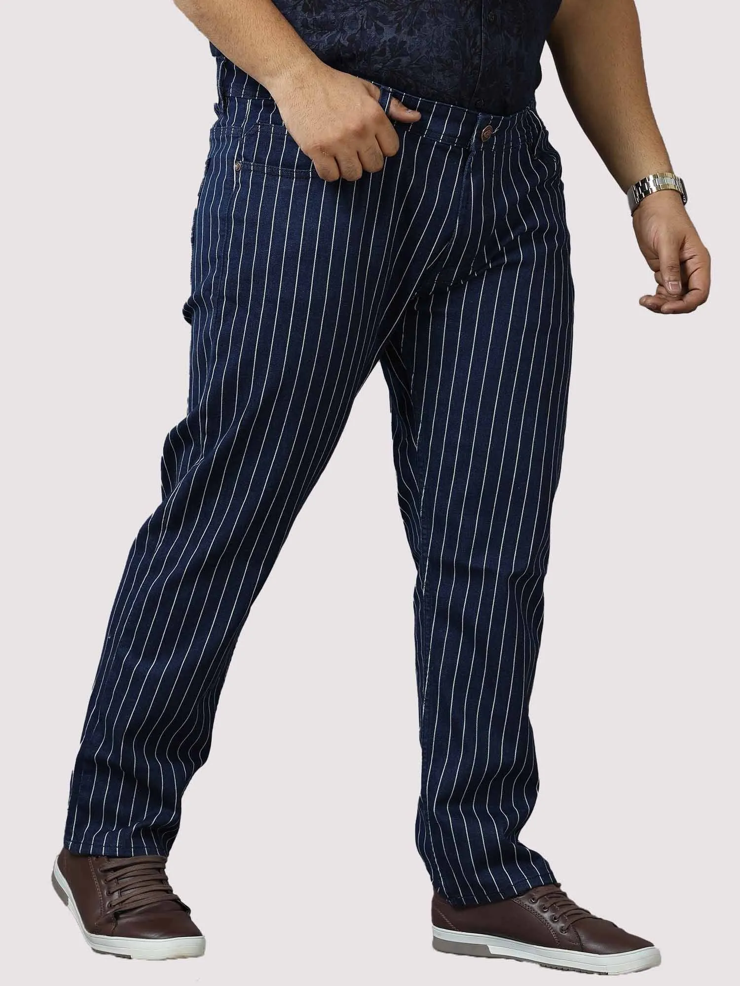 Blue Stripe Stretchable Jeans Men's Plus Size