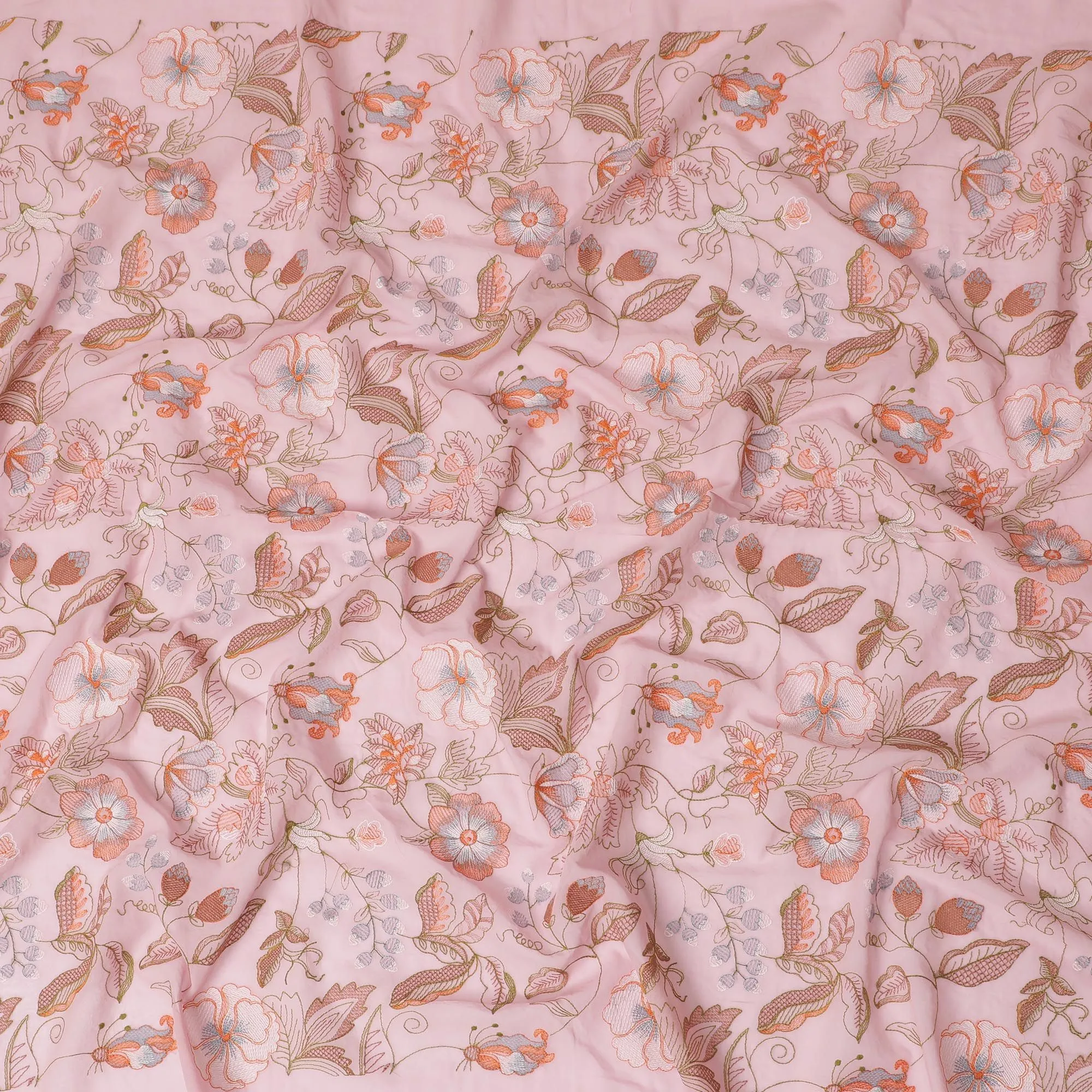 Blush Blossom Embroidered Cotton Voile Fabric - 110cm Width-D17562