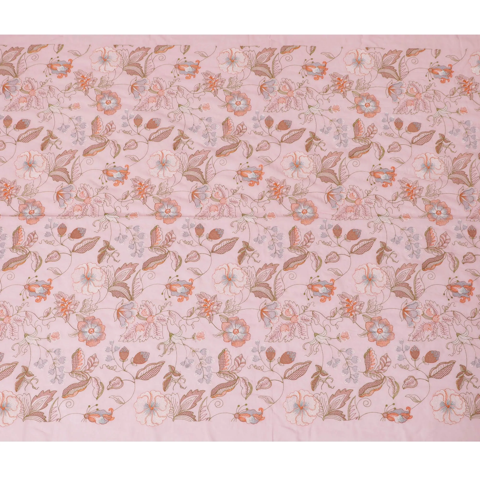 Blush Blossom Embroidered Cotton Voile Fabric - 110cm Width-D17562