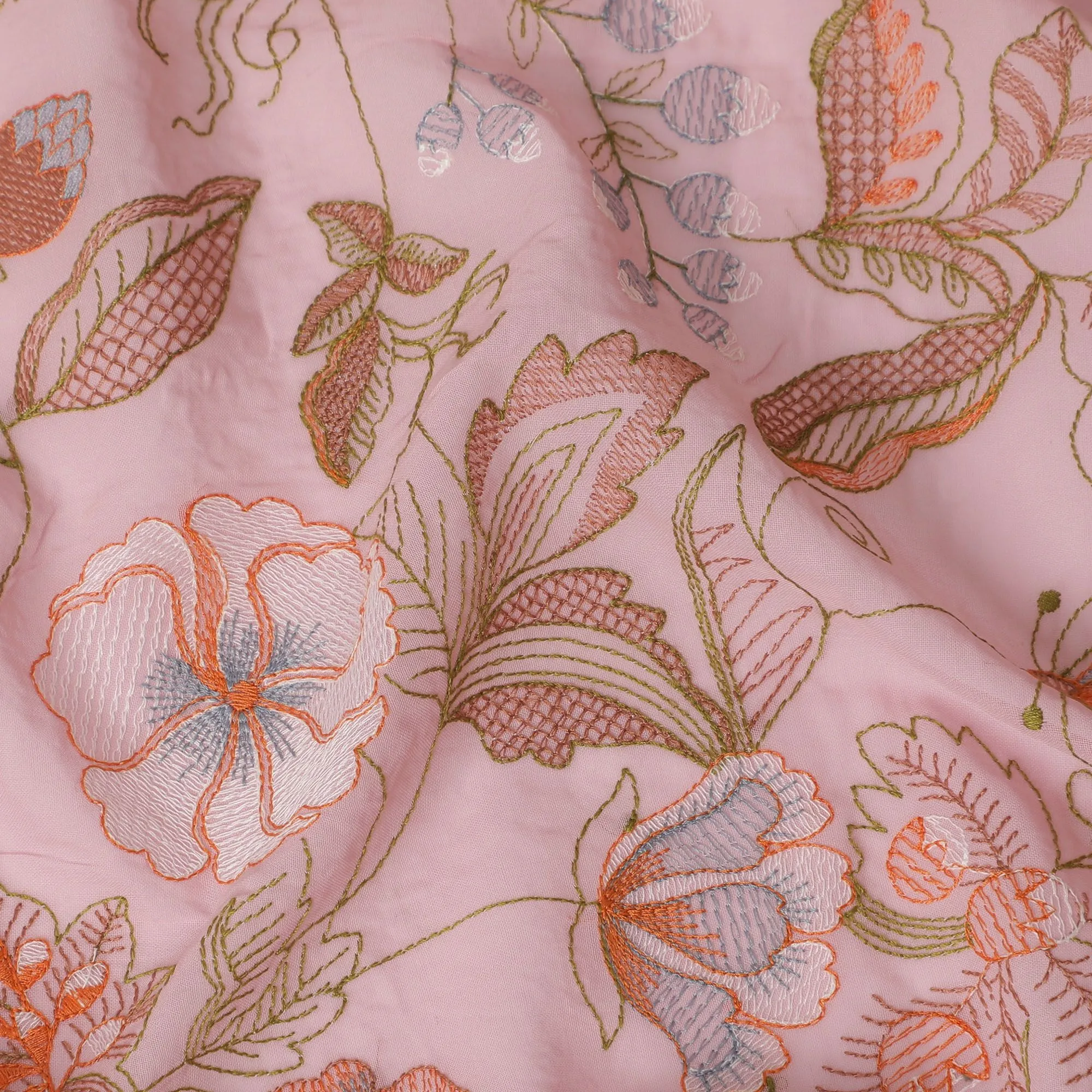 Blush Blossom Embroidered Cotton Voile Fabric - 110cm Width-D17562