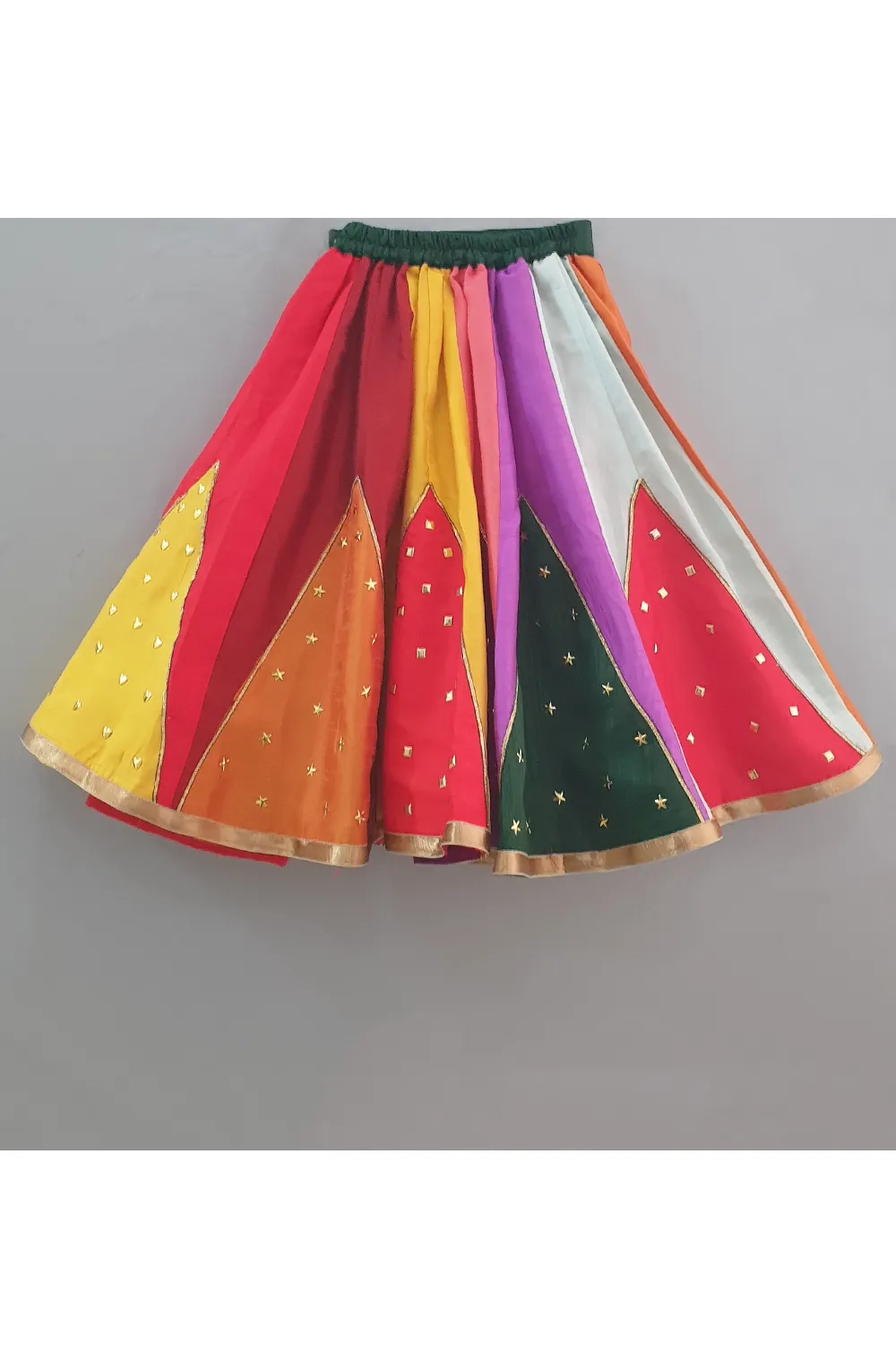 Bottle green crop coat with multi color lehenga