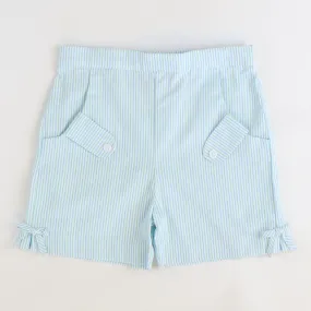 Bow Shorts - Light Blue & Mint Stripe Seersucker