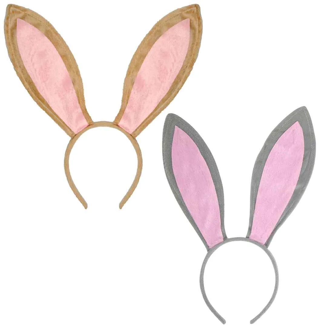 Bunny Ears Headband - Plush Easter Rabbit Ears (Gray and Mellow) - FUNCREDIBLE