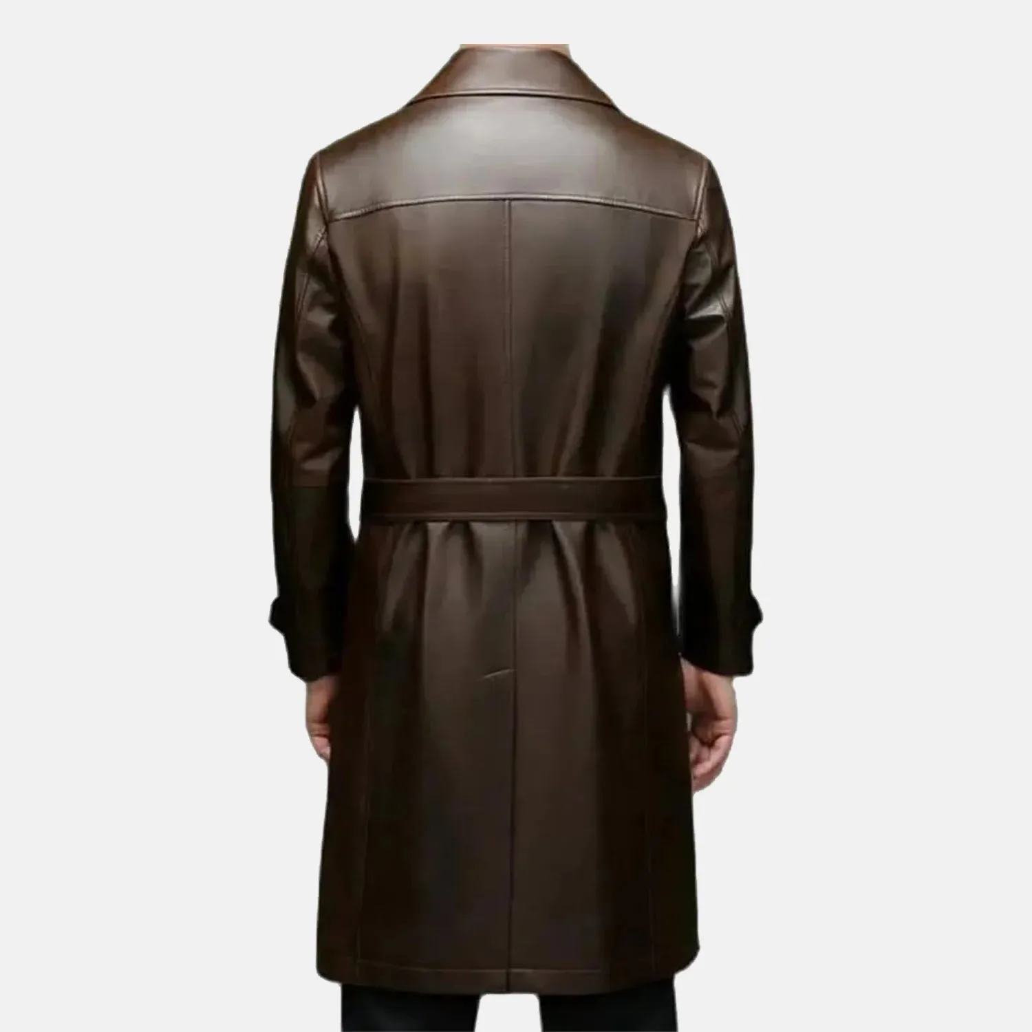 Cade Mens Brown Sheepskin Leather Duster Coat