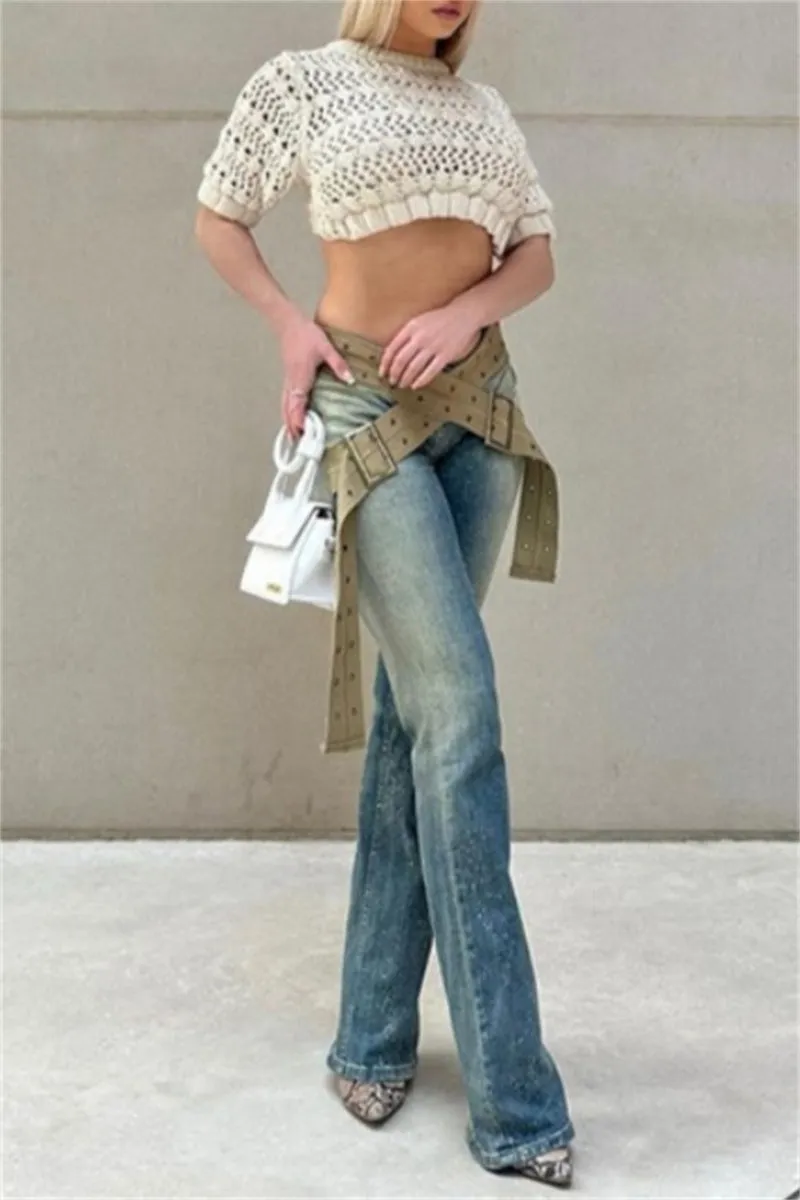 Casual Vintage Patchwork Low Waist Skinny Denim Jeans