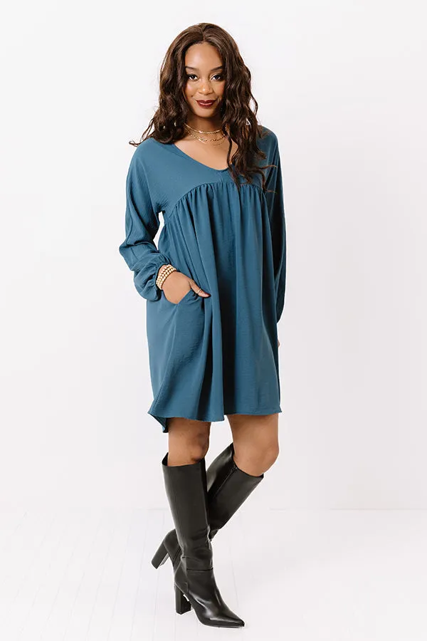 Charming Pose Babydoll Dress In Teal