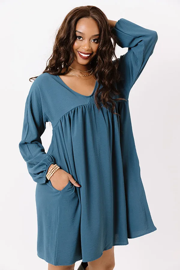 Charming Pose Babydoll Dress In Teal