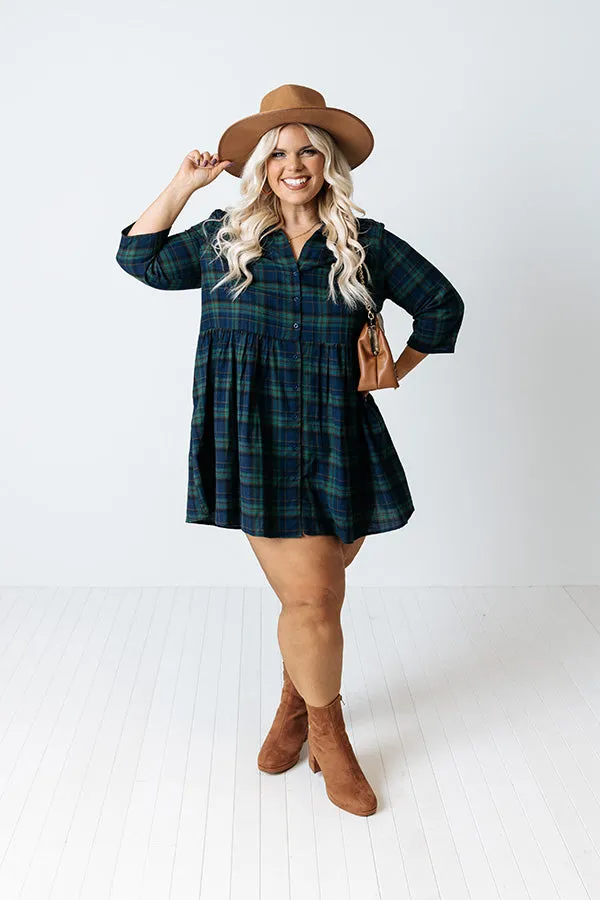 Cheery Mood Plaid Tunic Dress In Green Curves