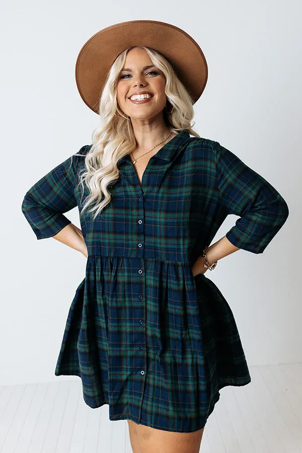 Cheery Mood Plaid Tunic Dress In Green Curves