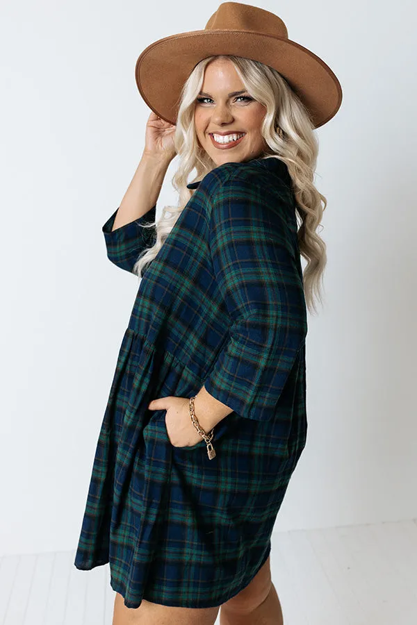 Cheery Mood Plaid Tunic Dress In Green Curves