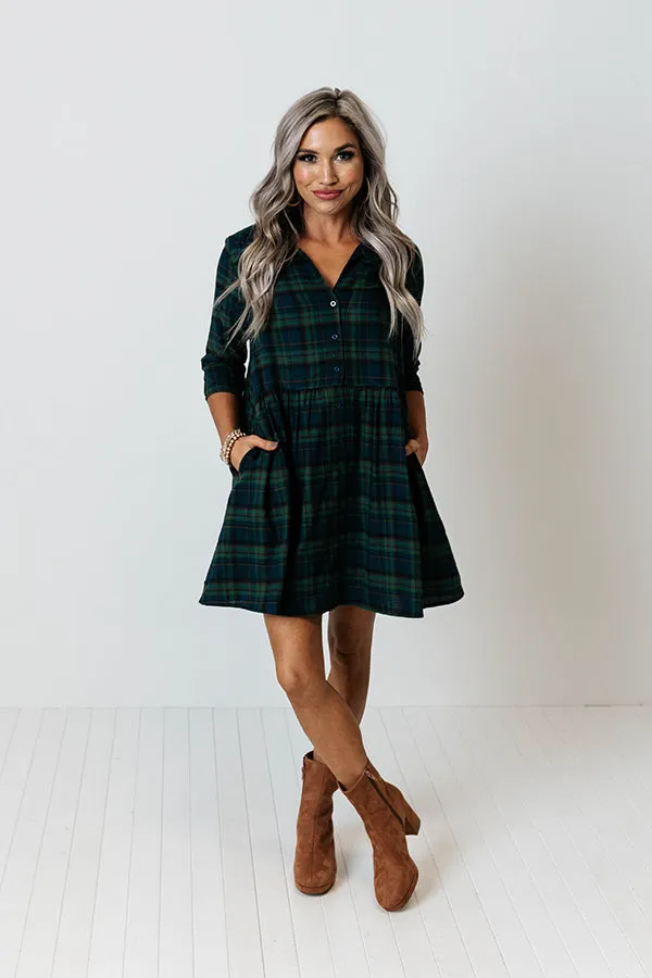 Cheery Mood Plaid Tunic Dress In Green