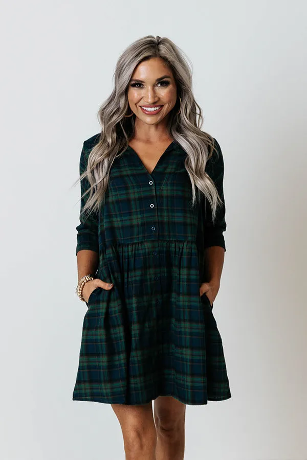 Cheery Mood Plaid Tunic Dress In Green