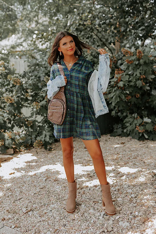 Cheery Mood Plaid Tunic Dress In Green