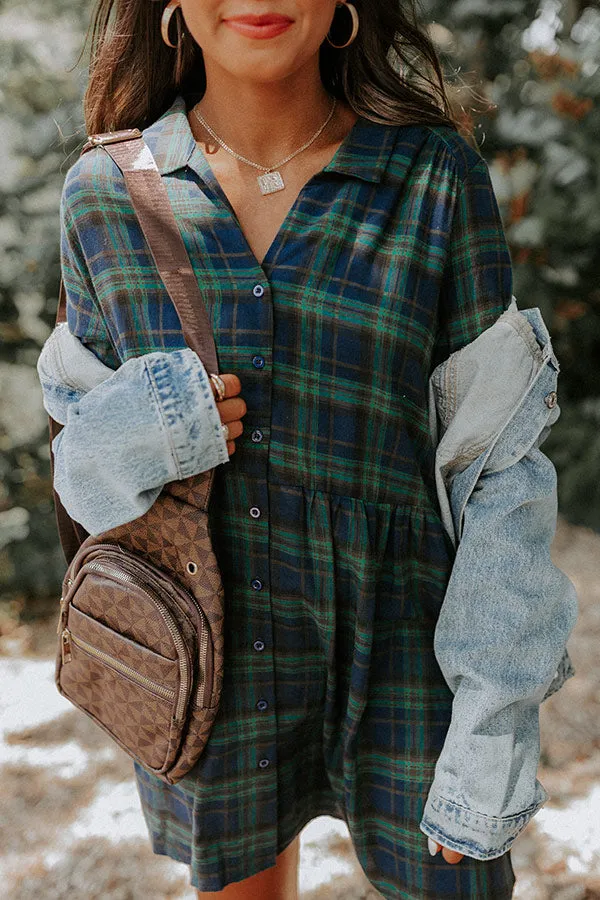 Cheery Mood Plaid Tunic Dress In Green