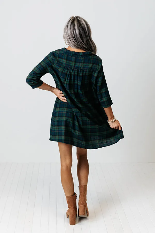 Cheery Mood Plaid Tunic Dress In Green