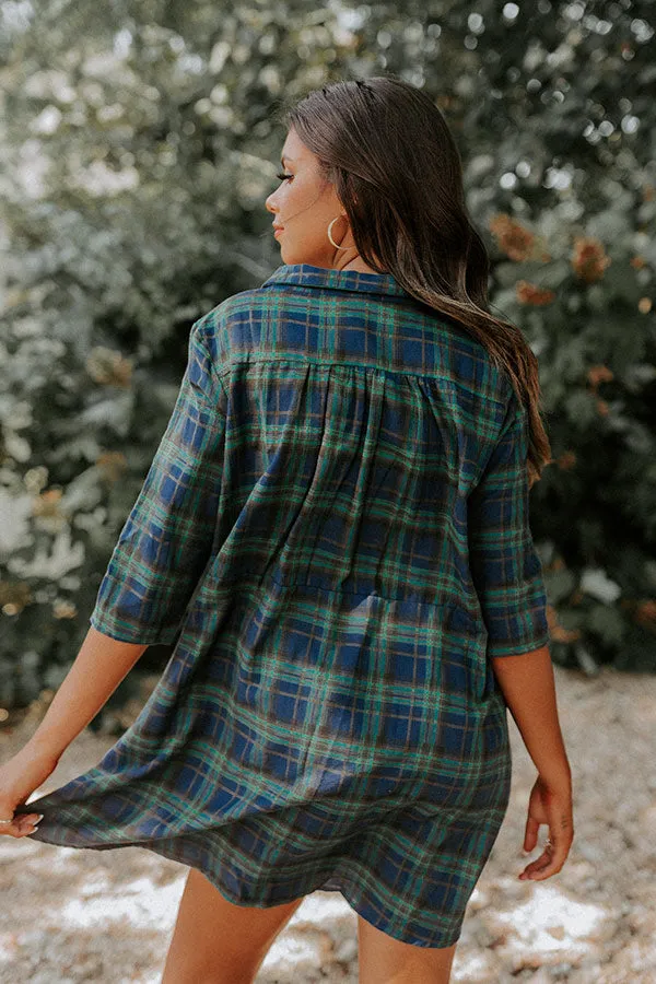 Cheery Mood Plaid Tunic Dress In Green