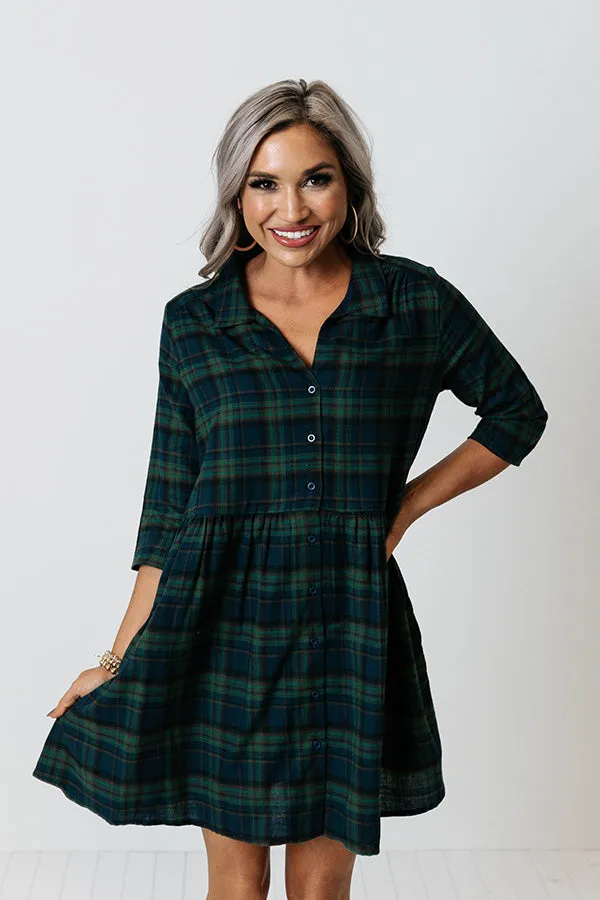 Cheery Mood Plaid Tunic Dress In Green