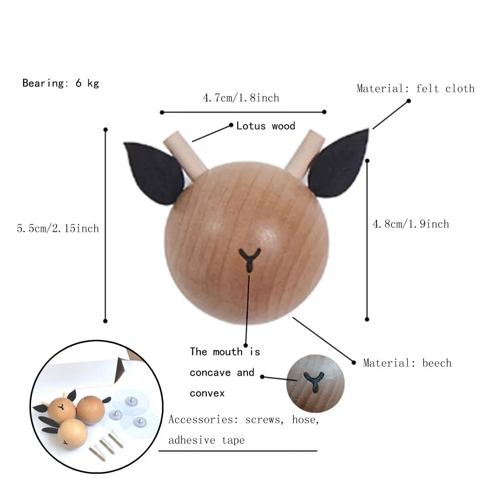 Children&#39;s Room Decoration Wooden Coat Hook Cartoon Animal Head Wall Hooks Kindergarten Baby Newborn Gift Deer/bear/rabbit