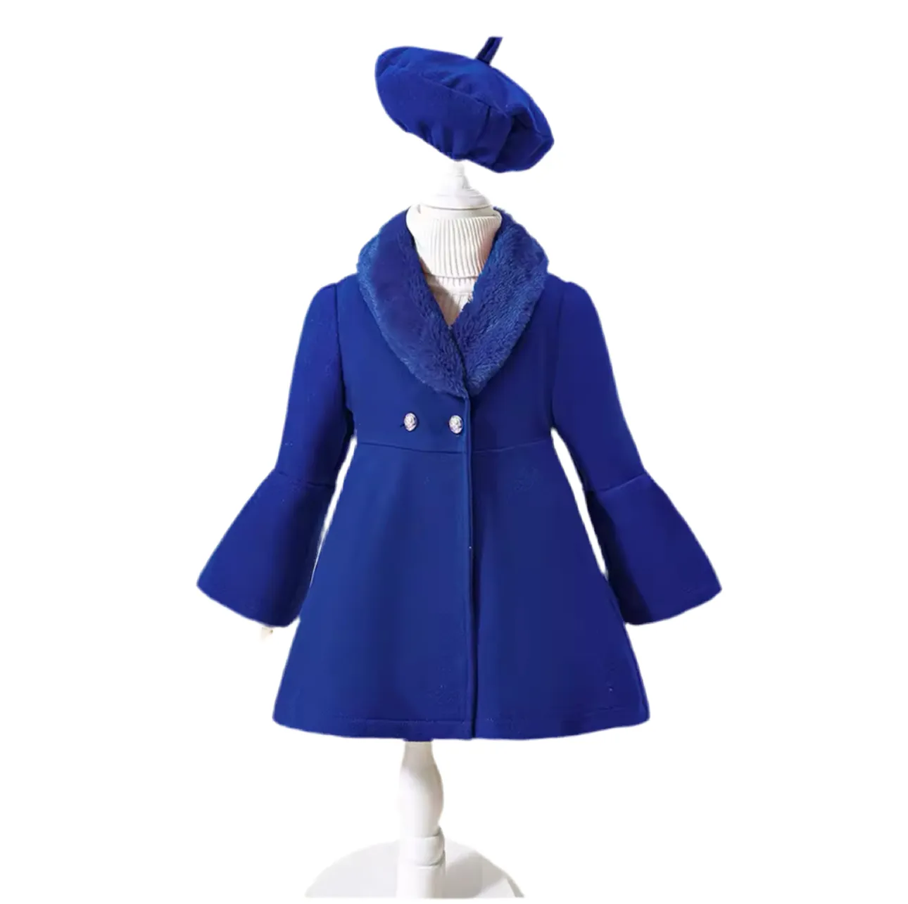 Children’s Fur Collared Coat with Beret Hat