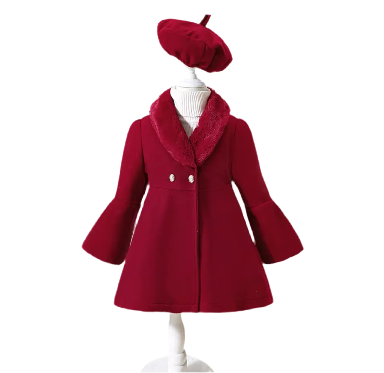 Children’s Fur Collared Coat with Beret Hat