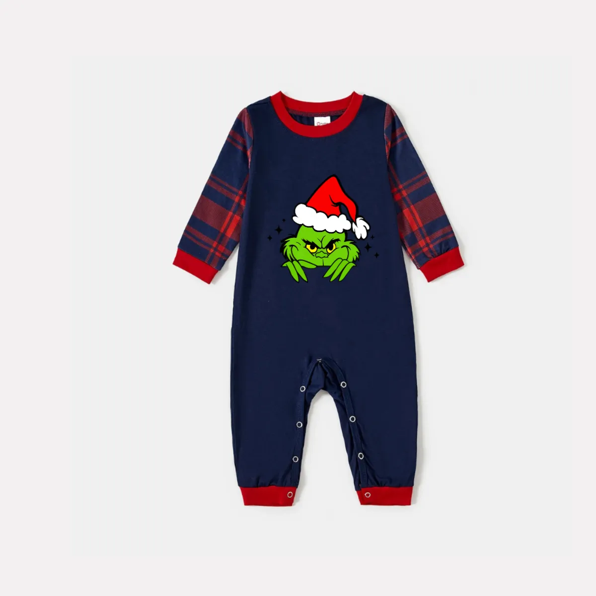 Christmas Cartoon Print Blue Long Sleeve Top with Red & Blue Plaid Christmas Family Matching Pajamas