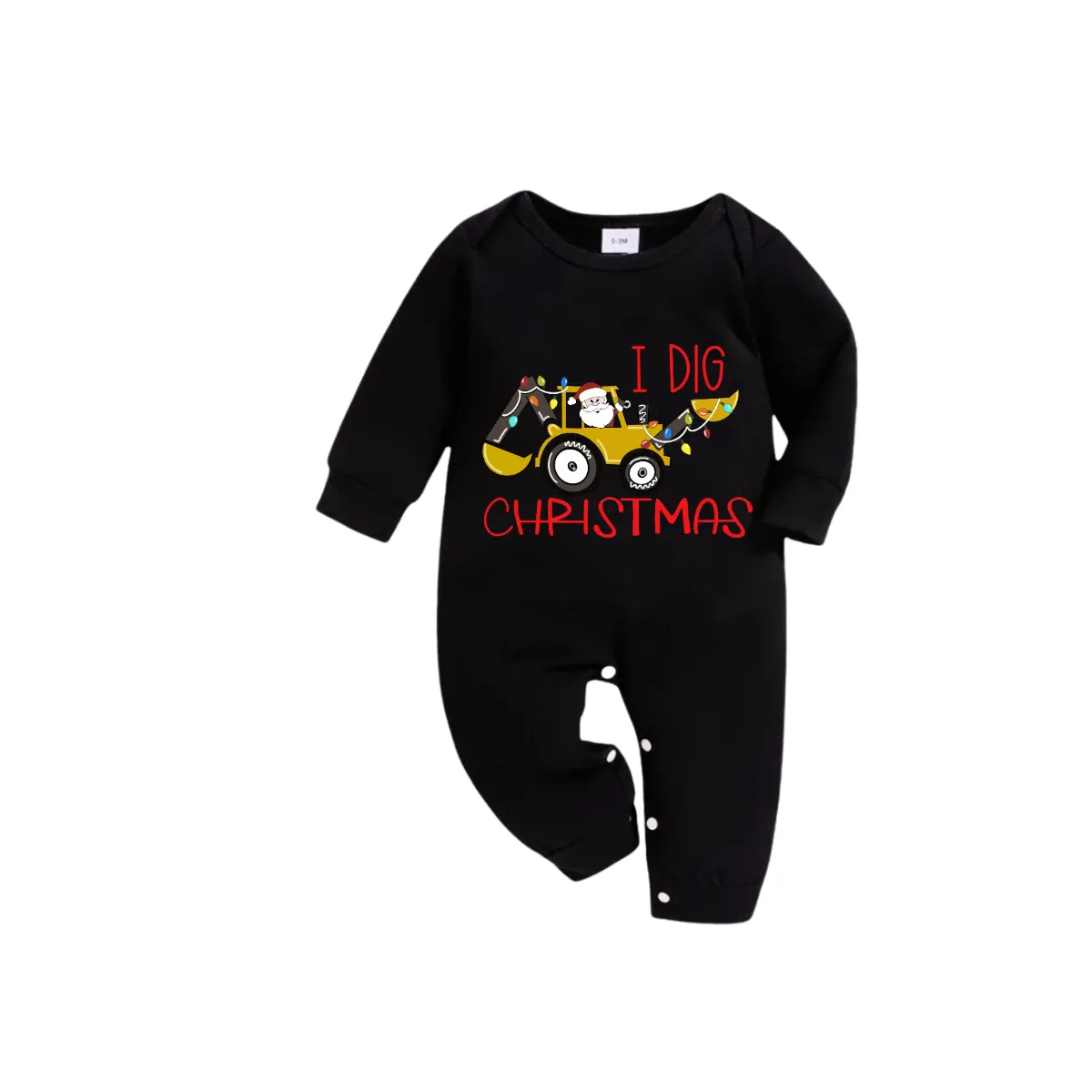 Christmas Excavator and Text Print Black Long Sleeve Top with Blue & Black Plaid Family Matching Pajamas