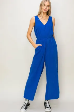 Cobalt Sleeveless Linen Jumpsuit