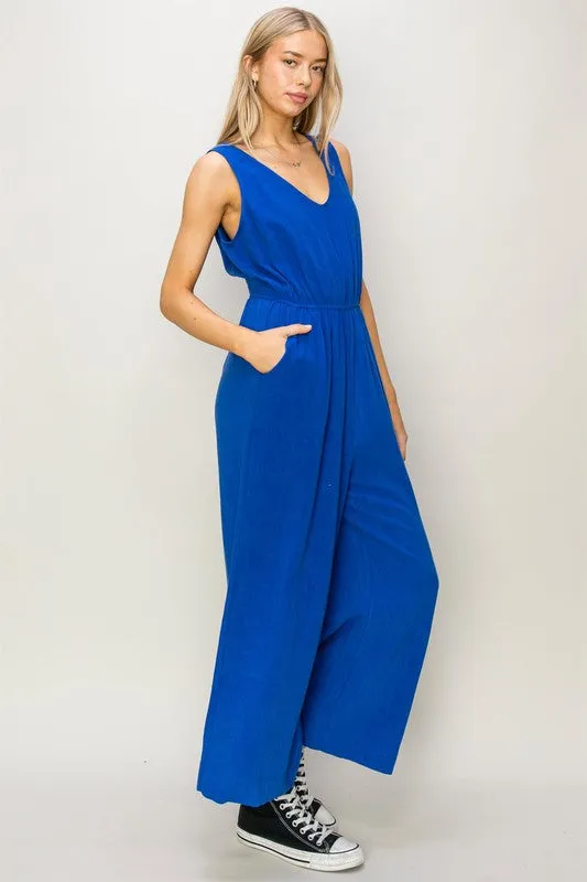 Cobalt Sleeveless Linen Jumpsuit