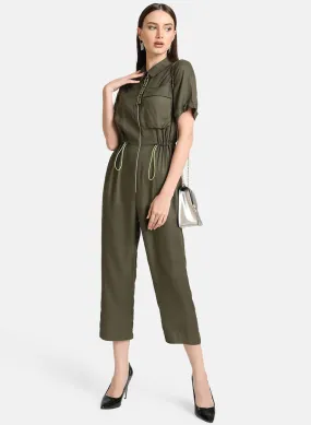 Collared Jumpsuit With Metal Zipper