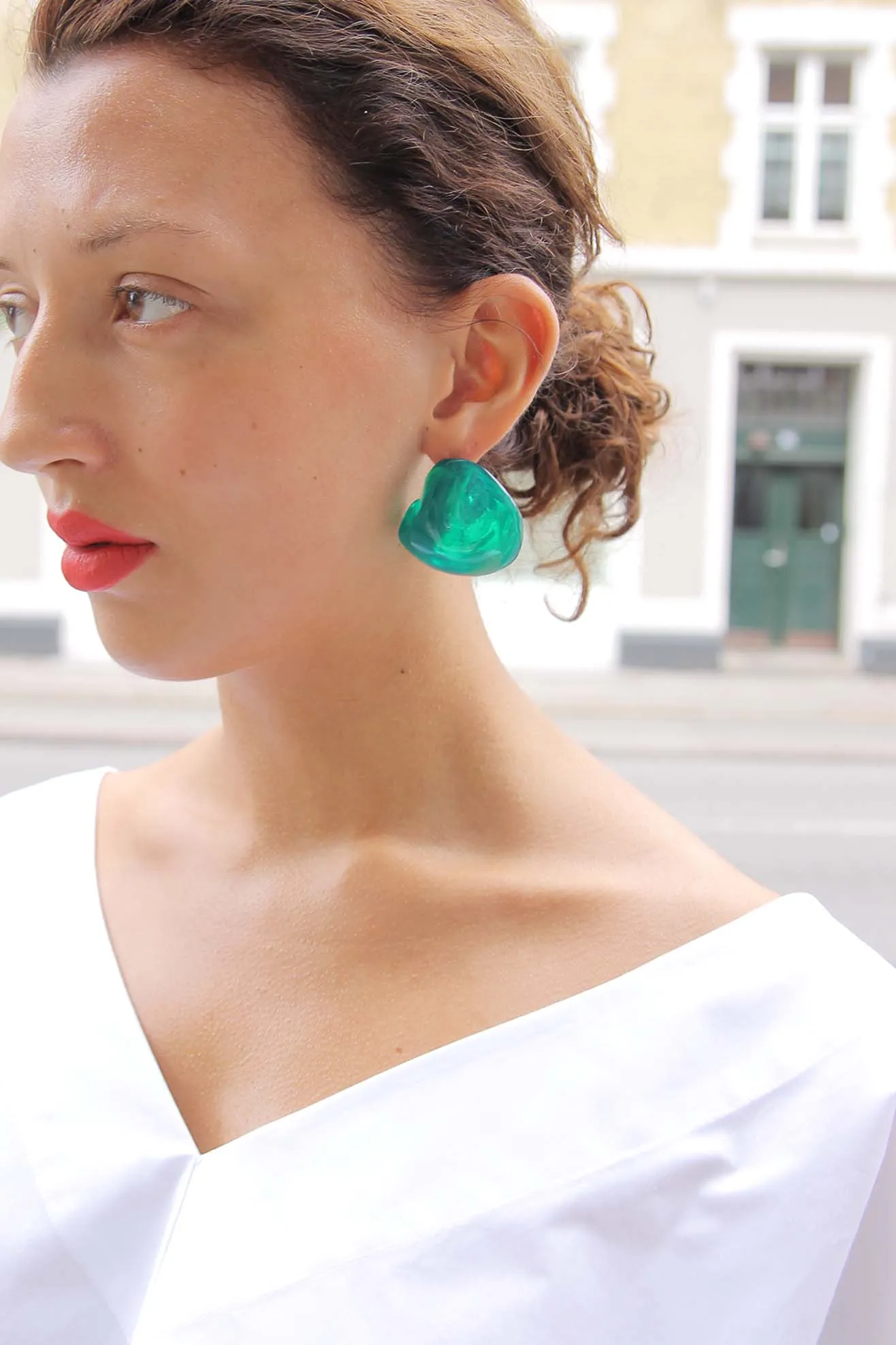 COMPLETEDWORKS, Randomised Organic Shape Earrings, Green