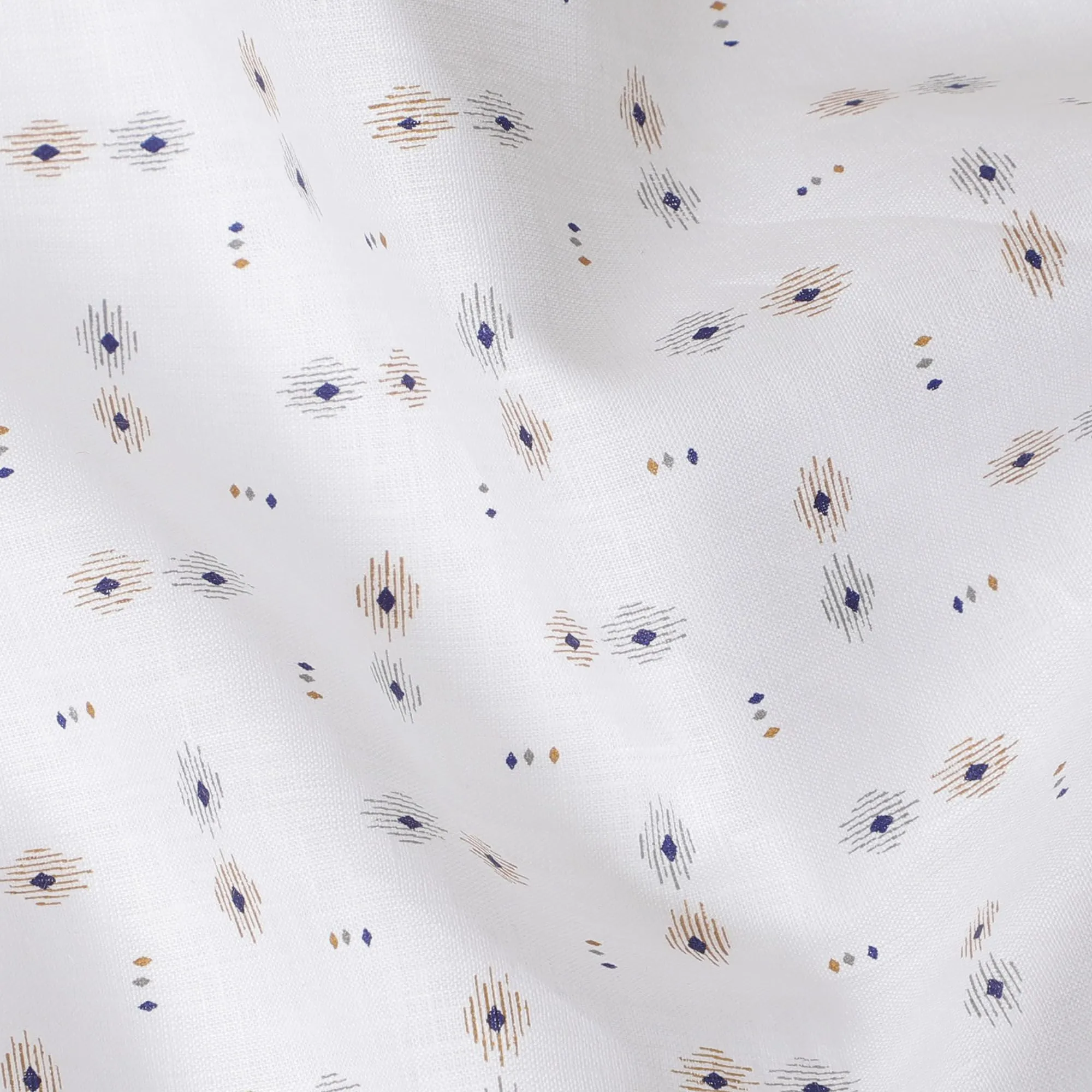 Contemporary Abstract Printed Linen Fabric, 150 cm Width - Navy & Gold Flecked on White-D18739