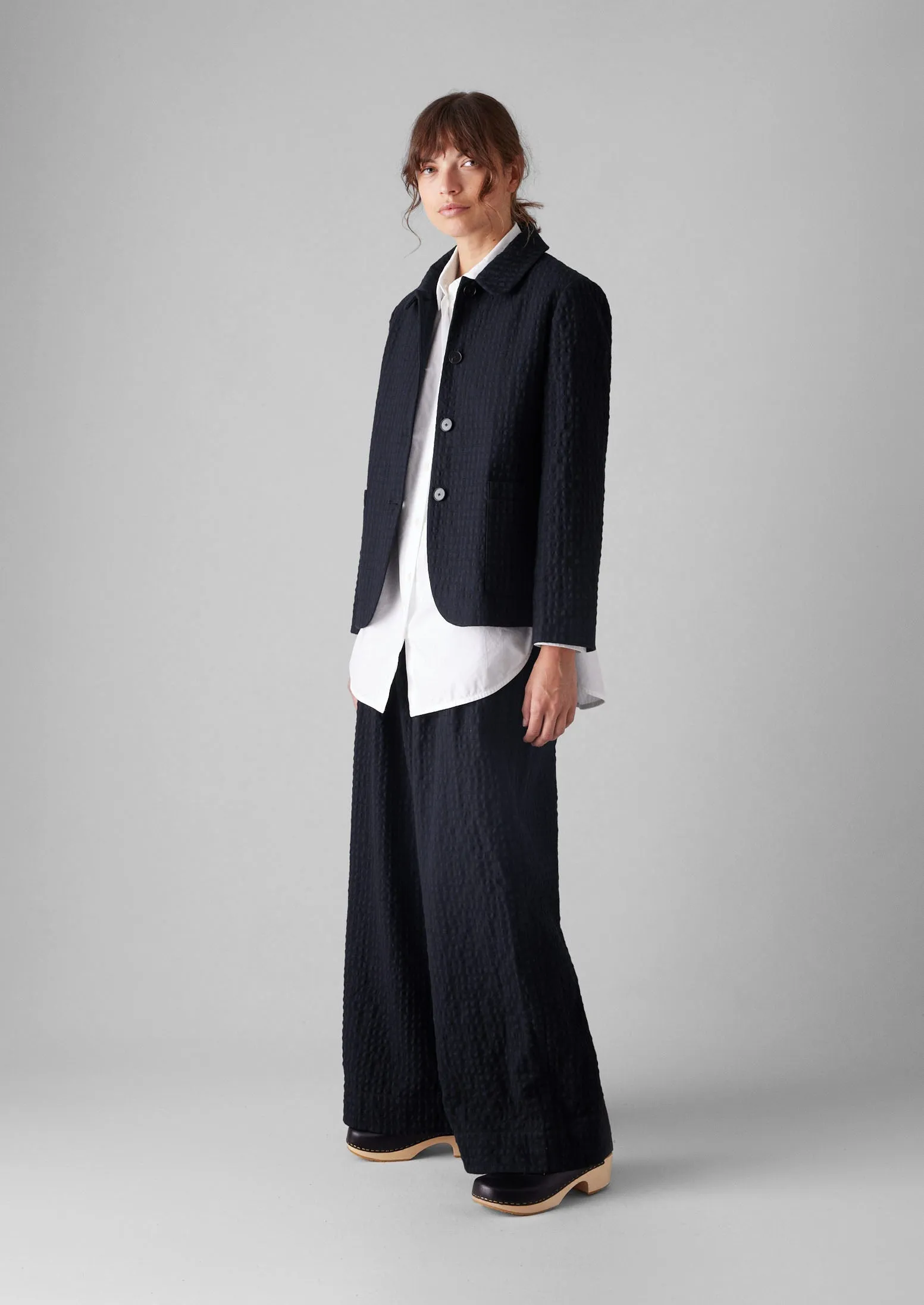 Corinne Herringbone Wide Leg Pants | Navy