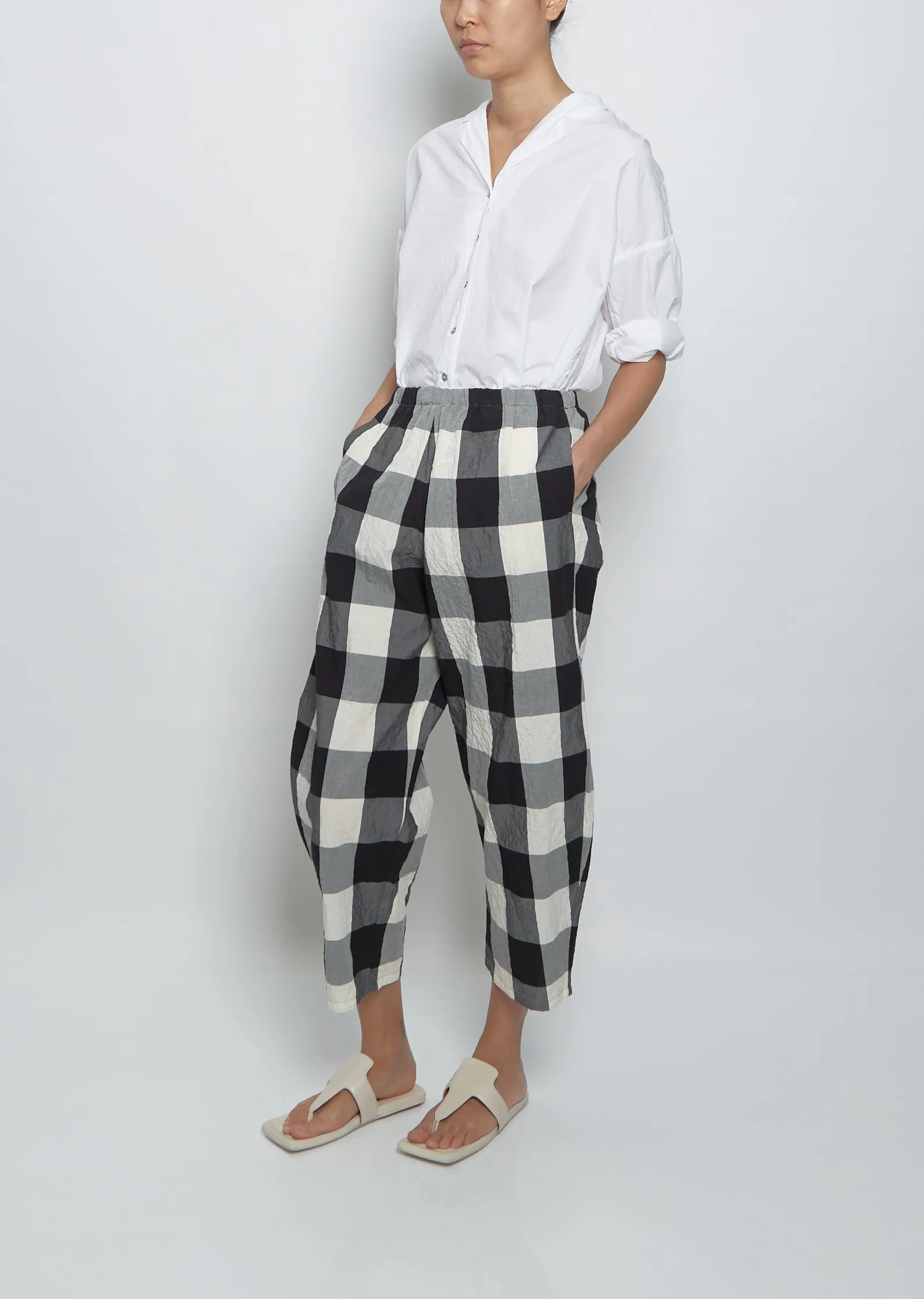 Cotton Check Balloon Trouser — Milk Black