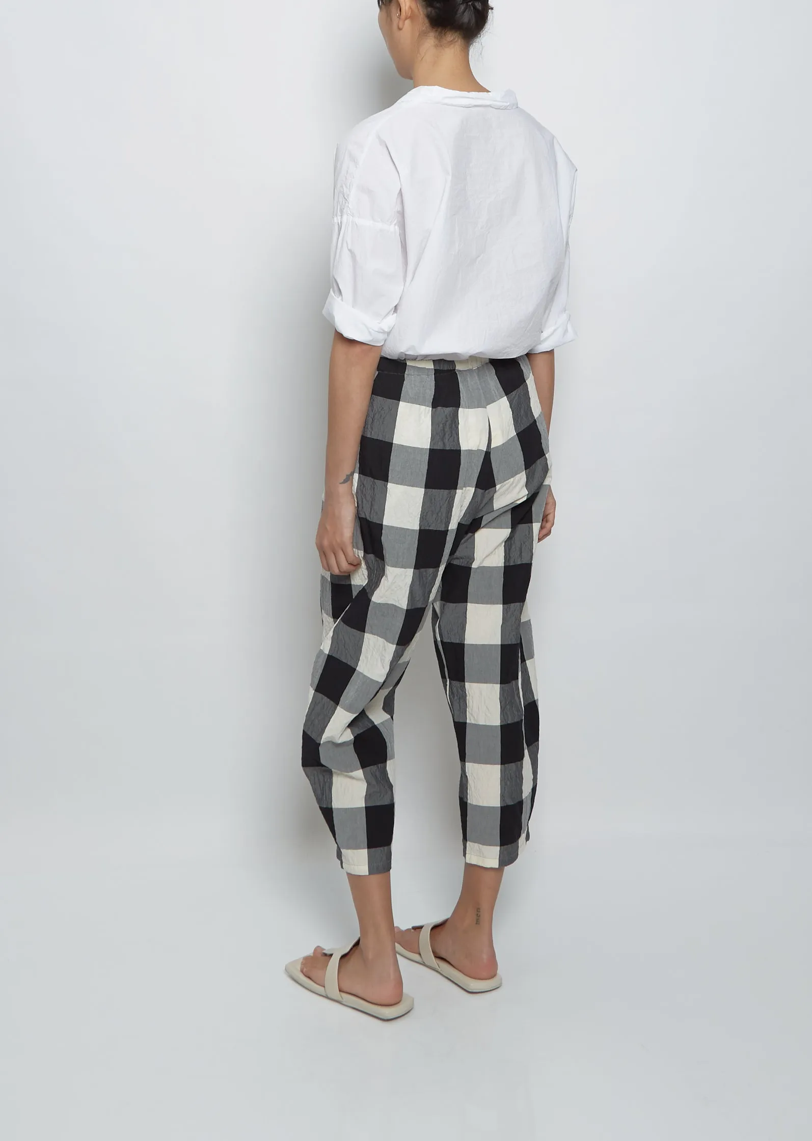 Cotton Check Balloon Trouser — Milk Black