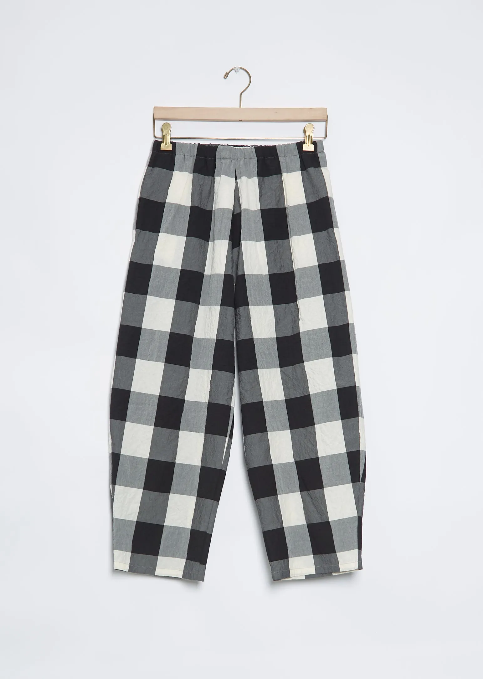 Cotton Check Balloon Trouser — Milk Black