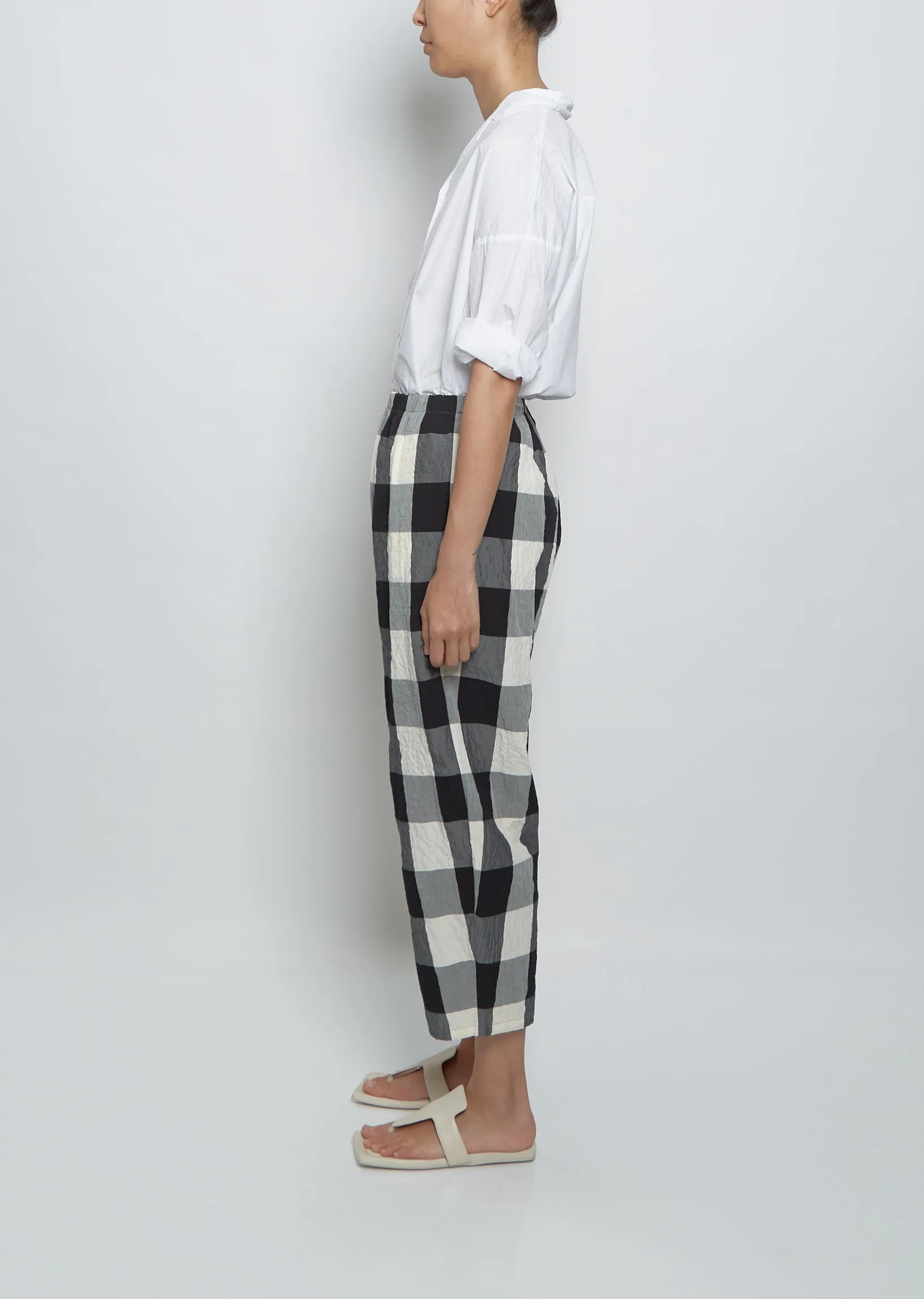 Cotton Check Balloon Trouser — Milk Black