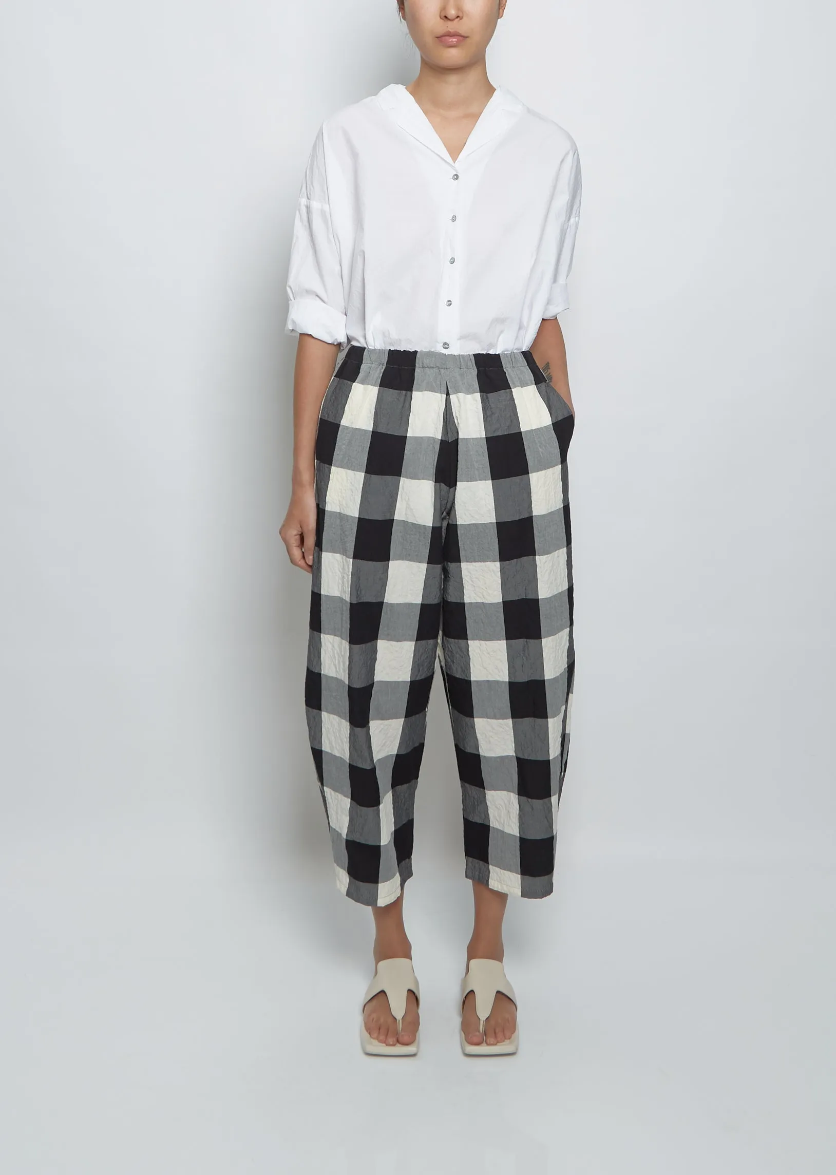 Cotton Check Balloon Trouser — Milk Black