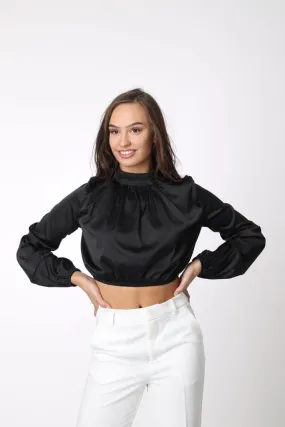 Cropped Silky Top in Black