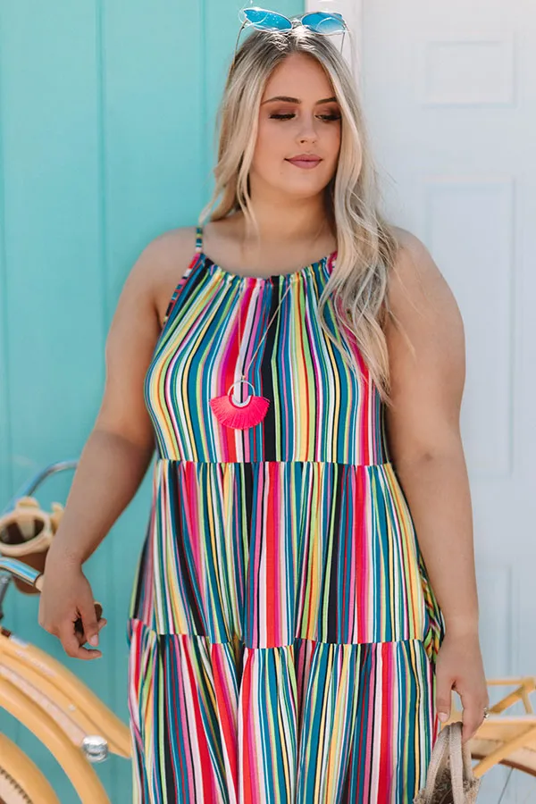 Cruising Down Sunset Stripe Dress in Lime Curves