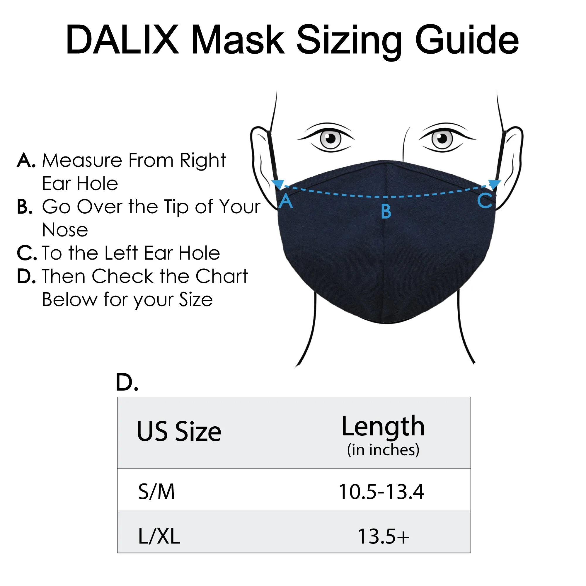 DALIX Cloth Face Mask Reuseable Washable Made in USA - S-M, L-XL Size (20 Pack)