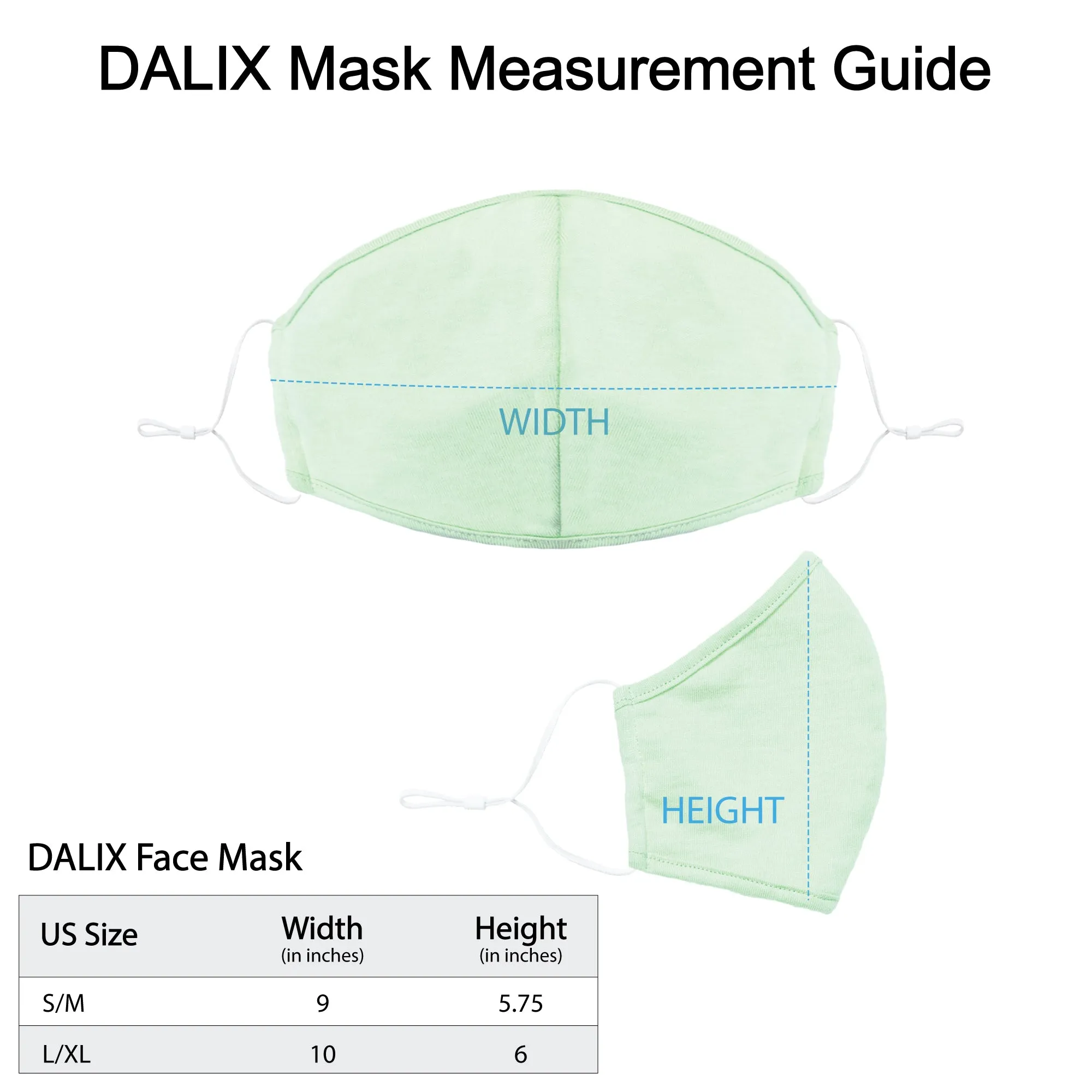 DALIX Cloth Face Mask Reuseable Washable Made in USA - S-M, L-XL Size (20 Pack)