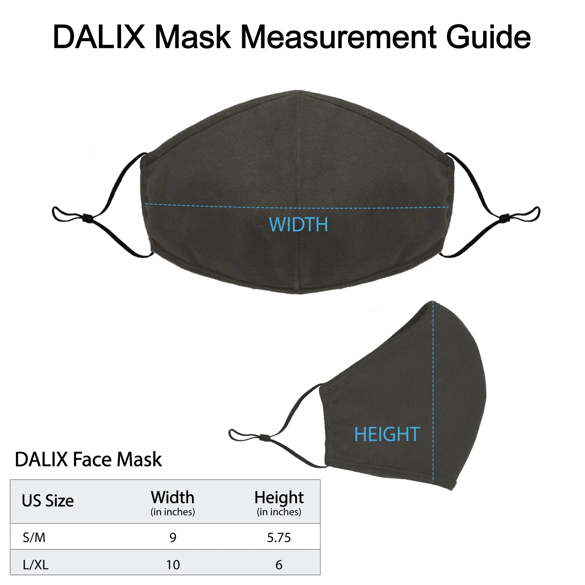 Dalix  Cloth Face Mask Reuseable Washable Made in USA - S-M , L-XL Size (3 Pack)